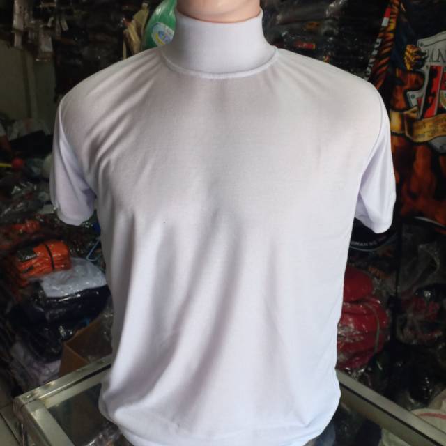 Kaos oblong putih kerah tinggi lengan pendek / kaos putih kerah tinggi