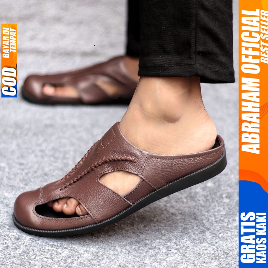 Sepatu Sandal Casual Kulit Asli Bustong Tutong Sendal Slop Original Murah Terbaru Kekinian WIRO ABRAHAM