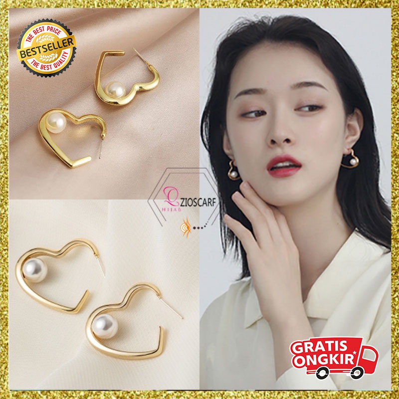 ANTING KOREA WANITA PEARL LOVE RETRO ELEGANT ANTING TUSUK TITANIUM ANTI KARAT GIWANG AKSESORIS FASHION STYLE ANT48