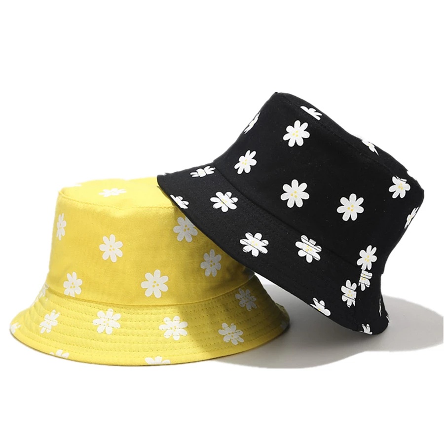 Topi Bucket Dewasa dan anak Sablon Bunga daisy 1 sisi D003 Daisy Bahan Drilll / Daisy 003