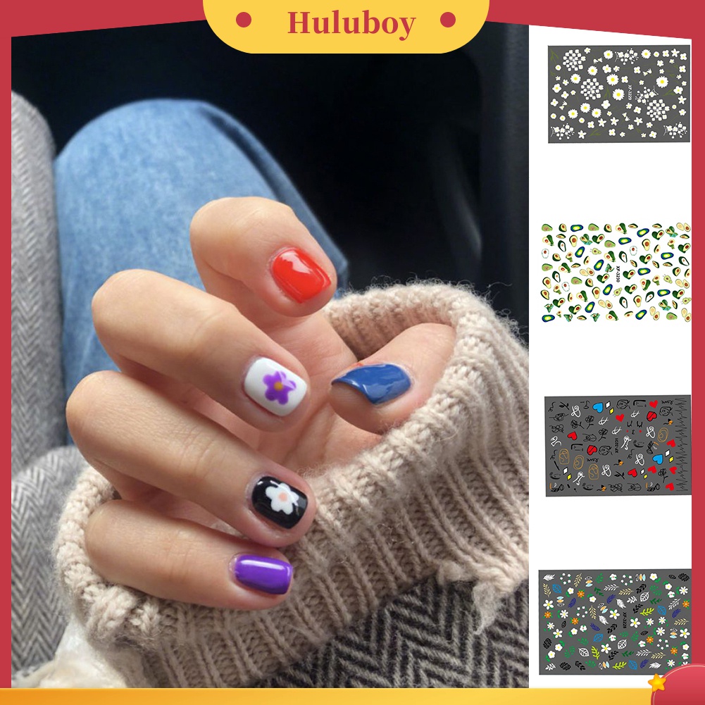 Huluboy Huluboy♡ Stiker Kuku Full Cover Motif Alpukat / Daun / Kaktus Anti Air Untuk Dekorasi Nail Art DIY