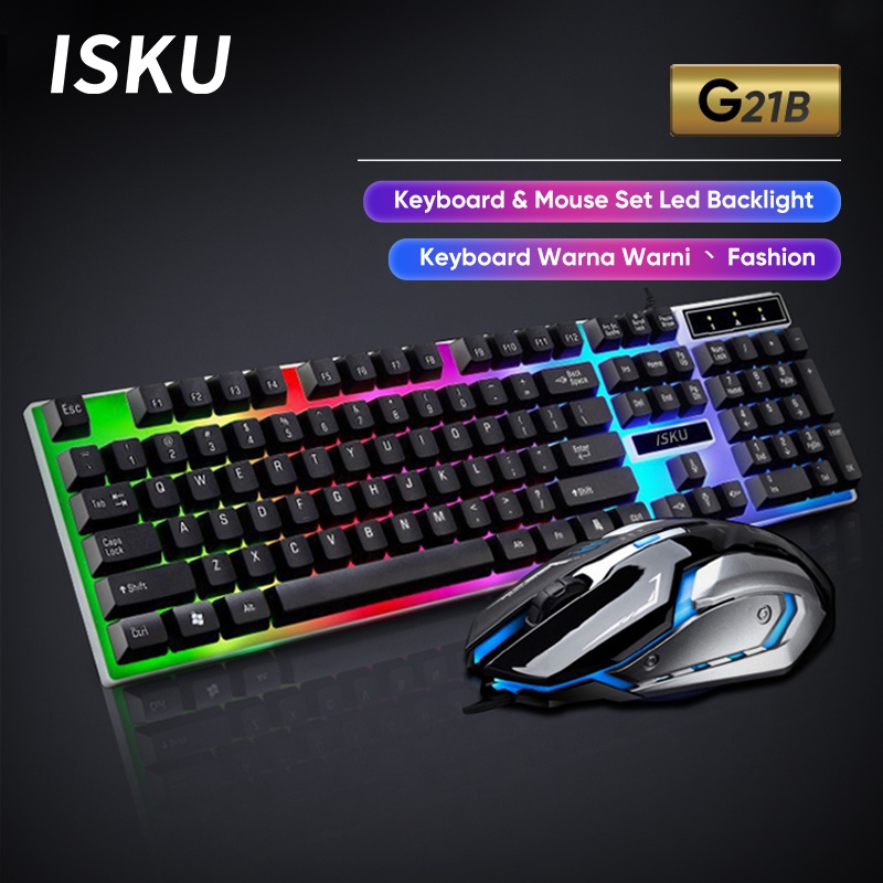 ISKU G21B Keyboard Standar 104 kunci nuansa mekanis Karakter tahan aus HD Efektif meningkatkan efisiensi kerja Bermain game dan pekerjaan kantor Nyaman dan mudah dioperasikan 100% Original