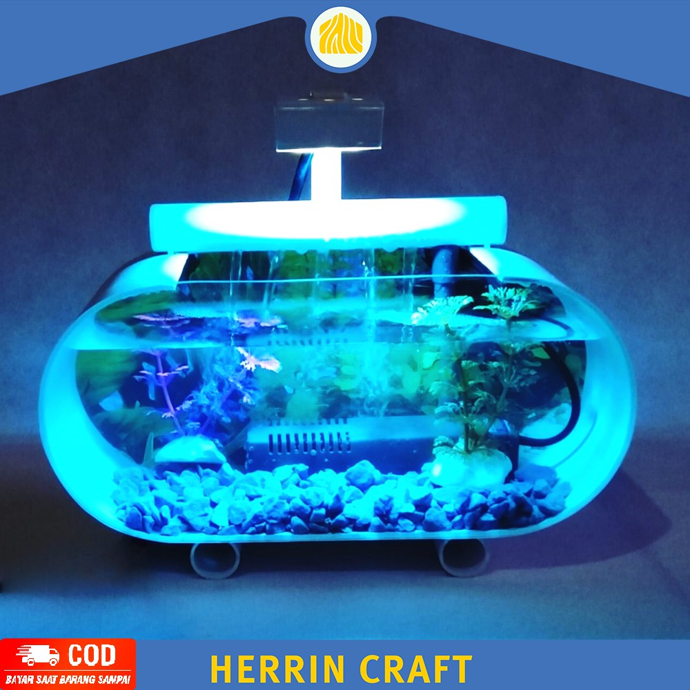 AQUARIUM MINI CUPANG AKRILIK SERBAGUNA PIPA PVC POMPA AERATOR DAN LAMPU LED 1 SET