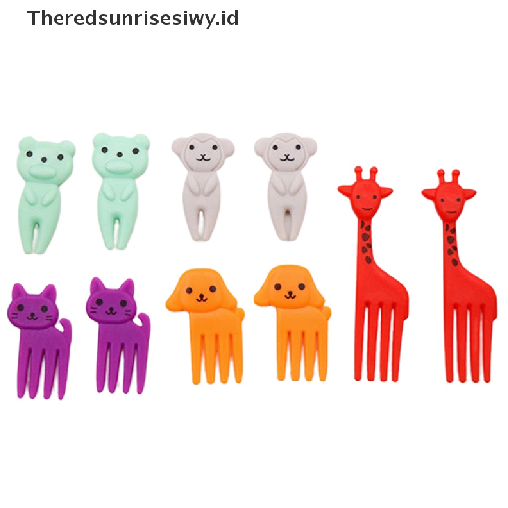 # Alat Pemotong Buah # 10pcs Garpu Buah / Kue / Snack / Dessert Mini Motif Kartun Hewan Untuk Anak