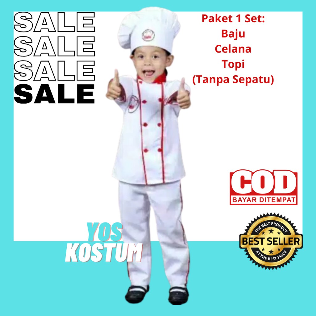 Seragam Profesi Anak Koki Cilik Baju Kostum Chef Setelan