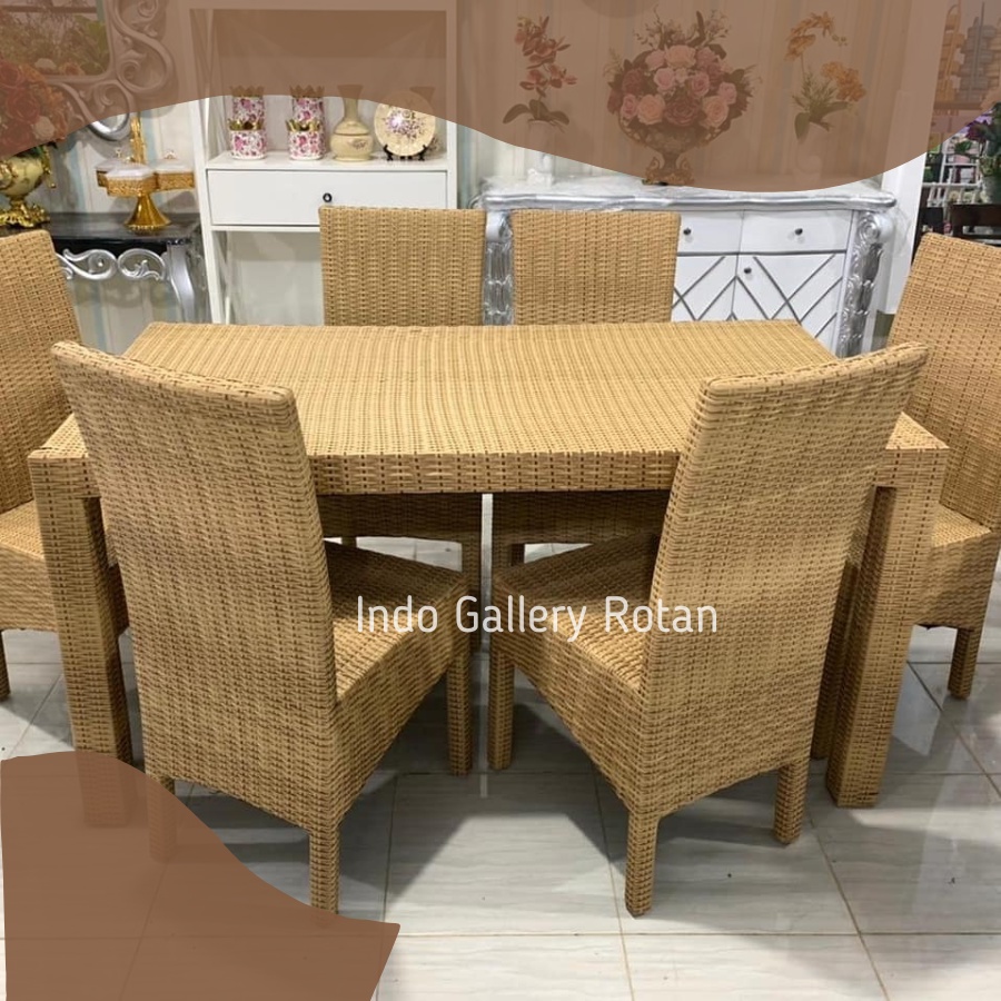 Meja Makan 6 Kursi Rotan Sintetis Termurah