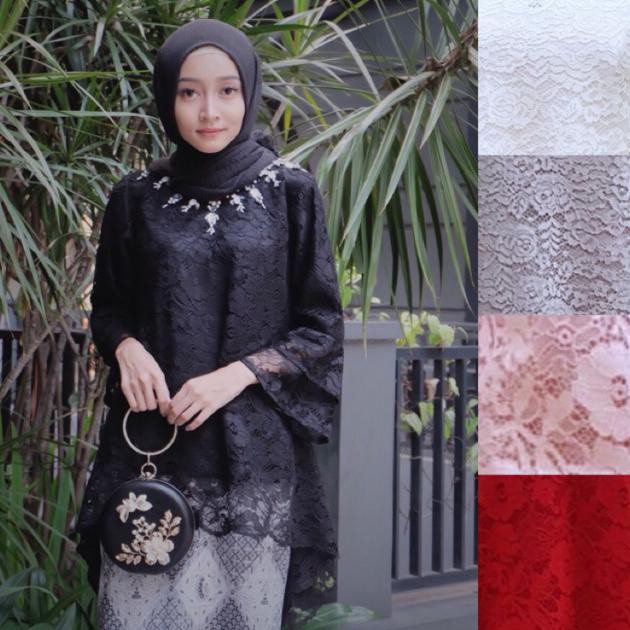 KD Fashion Atasan Kebaya Brokat Modern Berfuring Model Pinguin Lengan Trumpet - Banyak Pilihan Warna