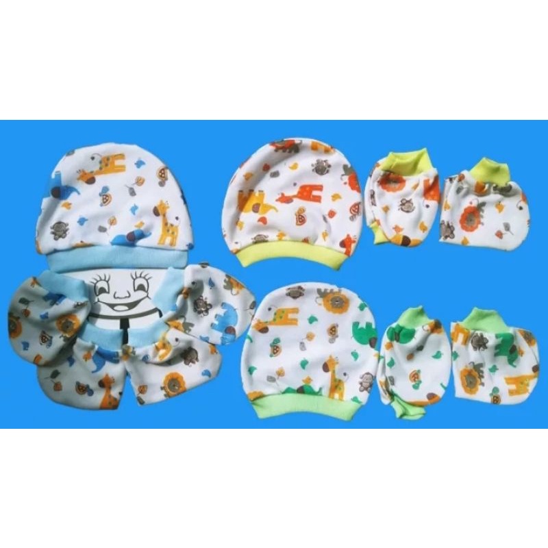 Topi Bayi set kaos kaki tangan MURAH baby cewek cowok baru lahir newborn lucu lembut