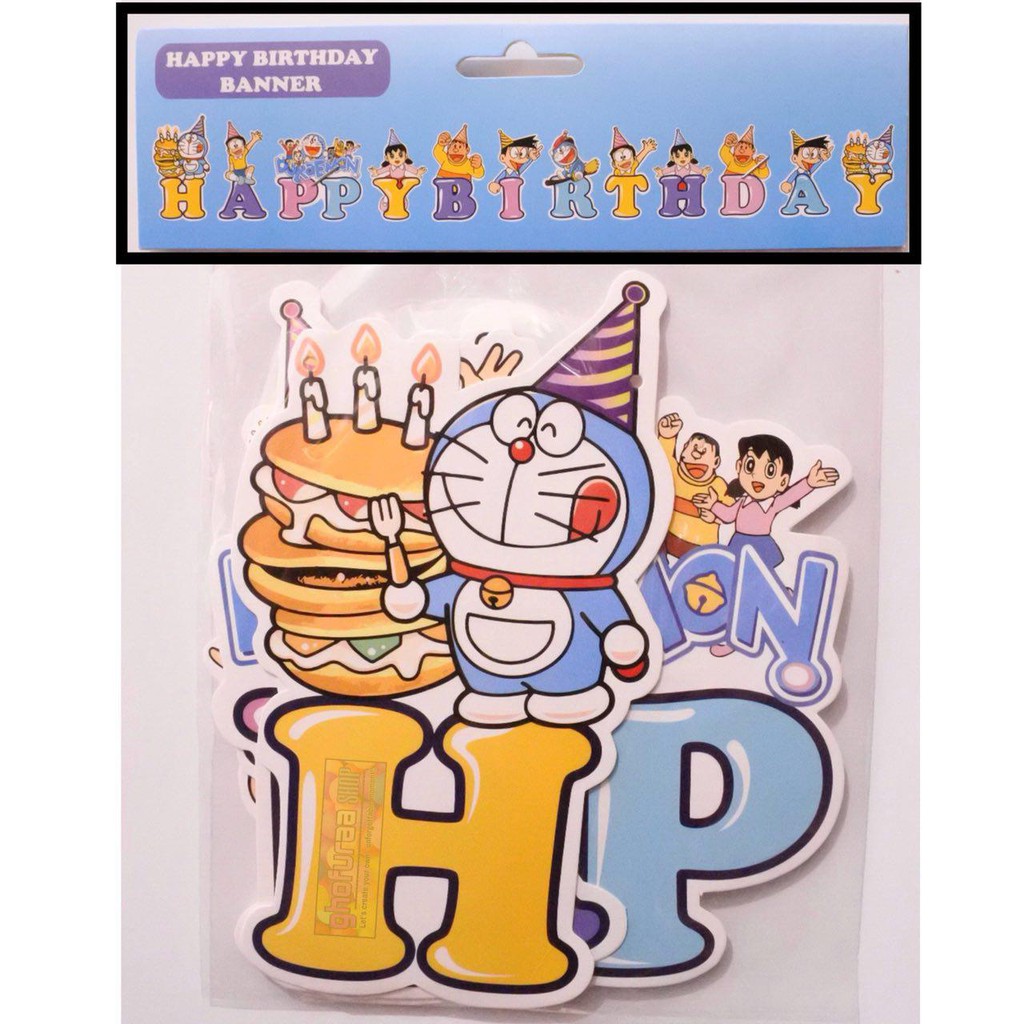 Banner Happy Birthday Doraemon Bunting Flag Hbd Karakter Kartun Anak