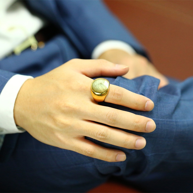 Perak Emas Hitam Cincin Jari Bulat Stainless Steel Dipoles Gaya Sederhana Fashion Pria Punk Rings