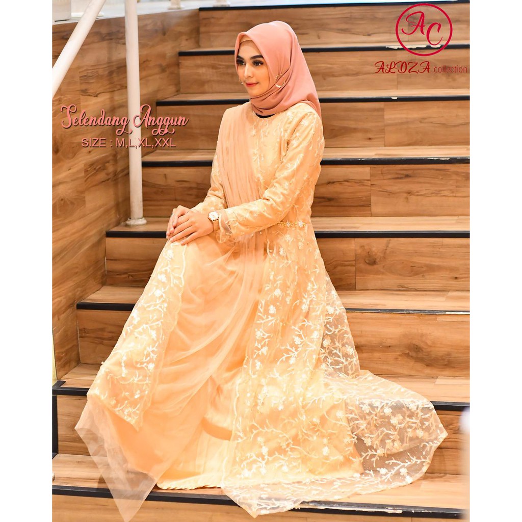 PROMO LONG DRESS TULLE MUTIARA BORDIR SELENDANG ANGGUN / LONG DRESS PESTA