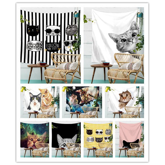 Nordic kucing lucu hiasan dinding Handuk dinding, Seni dinding permadani karpet Dekorasi kamar