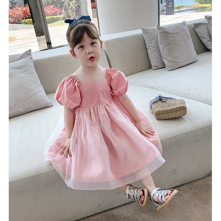 Dress Anak Perempuan Korean Fashion Full Pink Short Sleeve Gaun 1-4 Tahun