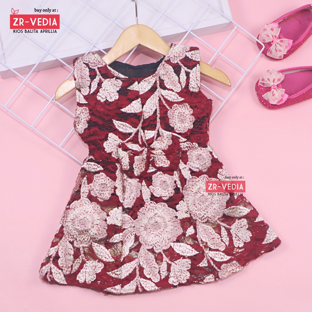 Dress Keira Uk 1-2 Tahun / Gaun Brukat Pesta Kondangan Baju Baby Import Dres Brukat Kensi Anak