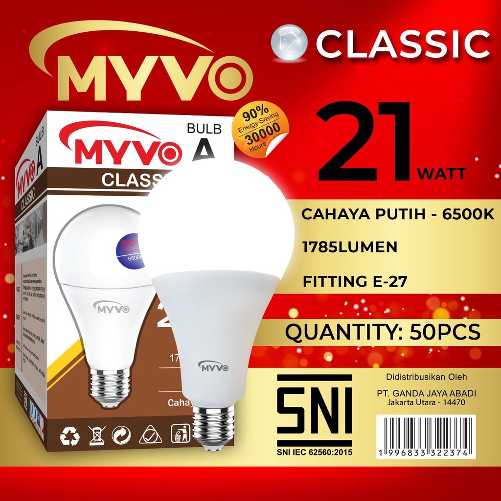 Lampu Led 21watt Myvo Classic A Bulb Cahaya Putih Bergaransi