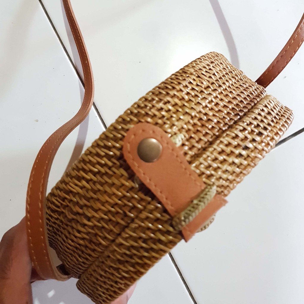 TERBARU GROSIR TAS ROTAN BULAT MOTIF LOTUS /TAS SLEMPANG /TAS ATE BALI