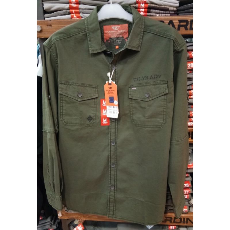 Kemeja Cardinal Casual Original Mens EAKAR01156J06F Kemeja Lengan Panjang Hijau Daun
