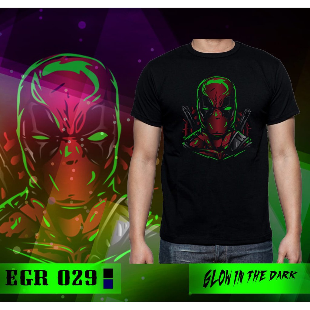 Baju Kaos Deadpool Glow In the Dark Tshirt Import Rhymes Superhero Pria Cowok Big Size Jumbo XXXL