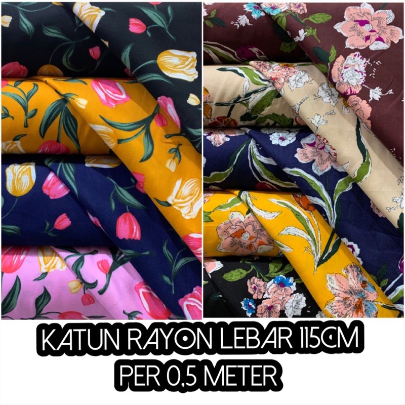 Kain Katun Rayon Motif Bunga Tulip