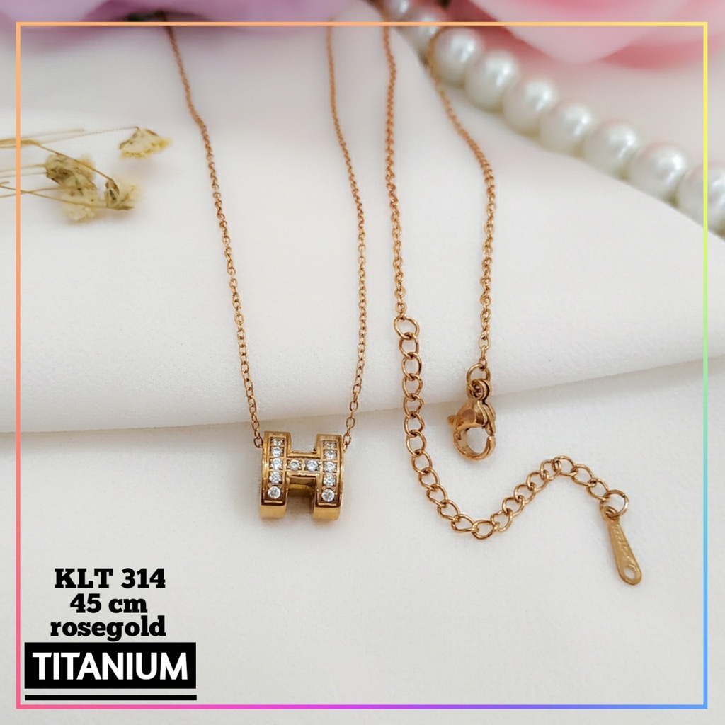 Kalung titanium/stainless steel rantai korea warna rosegold full mata mewah perhiasan anti karat KLT 314