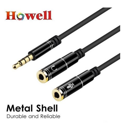 Howell Kabel Aux Audio &amp; Mic Splitter 3,5mm Male to 2Female