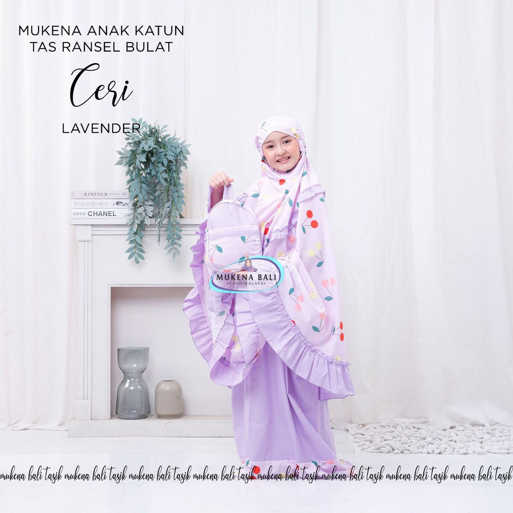 MUKENA BALI TASIK -  MUKENA ANAK KATUN MOTIF CERI (TAS BULAT)