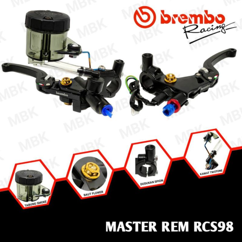 master rem Blembo rcs 98 tabung big smoke handle set kiri kanan full black universal aerox nmax Vixion beat Scoopy Vario mio soul Tiger Megapro RX king Jupiter z MX dll