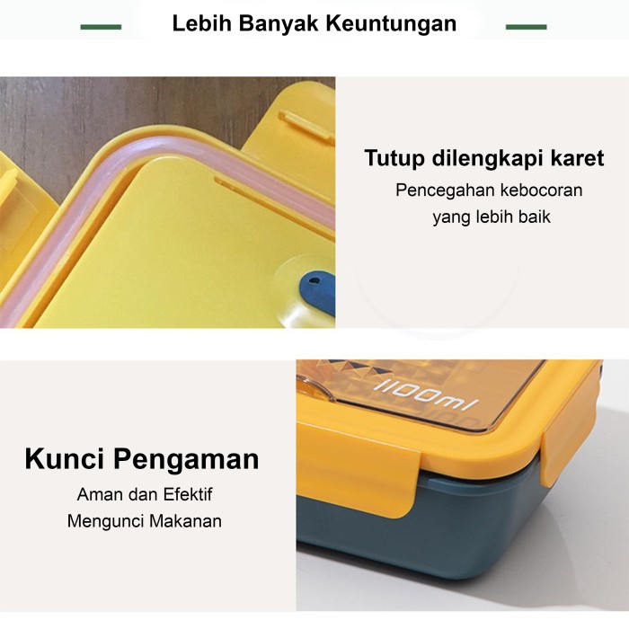 Tempat Kotak Bekal Makan Lunch Box Anak Plastik 1100ml Bento Box