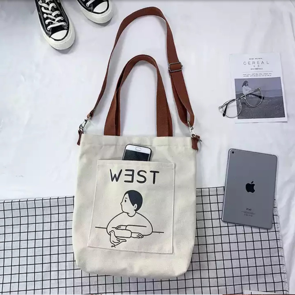 Twenty Bag - Tas Tote Bag Wanita Resleting Terbaru 2022 Aesthetic Kekinian Motif Carakter Korea Style Multifungsi