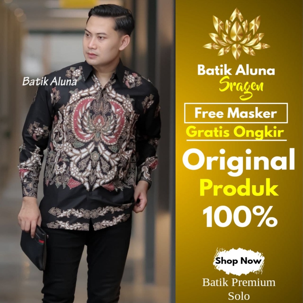 Atasan Baju Kemeja Batik Pria Cowok Lengan Panjang Keris Tulis Modern Kombinasi Keratonan Jogja Solo