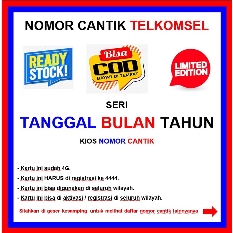 Nomor cantik seri Tanggal Bulan tahun - Nomor cantik simpati 4G - Nomer cantik telkomsel Tahun lahir