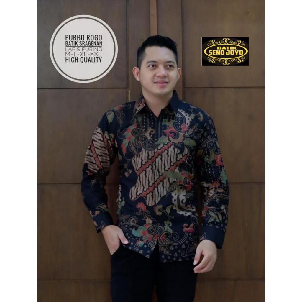 Batik Pria Terbaru Batik Lengan Panjang Warna Hitam Batik Lapis Furing Batik Terbaru PRABU ROGO