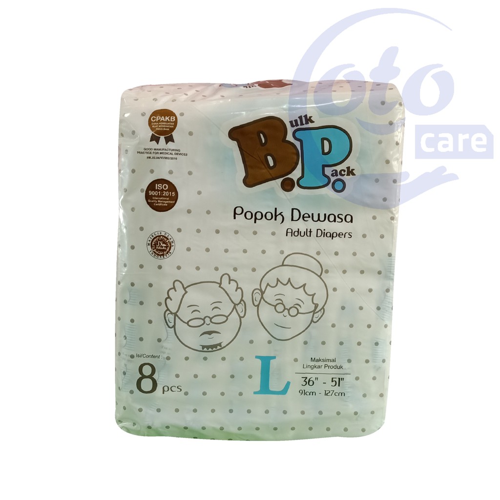 BP Popok Dewasa model Perekat Adult Diapers ukuran M / L / XL isi 8 / 6 pcs