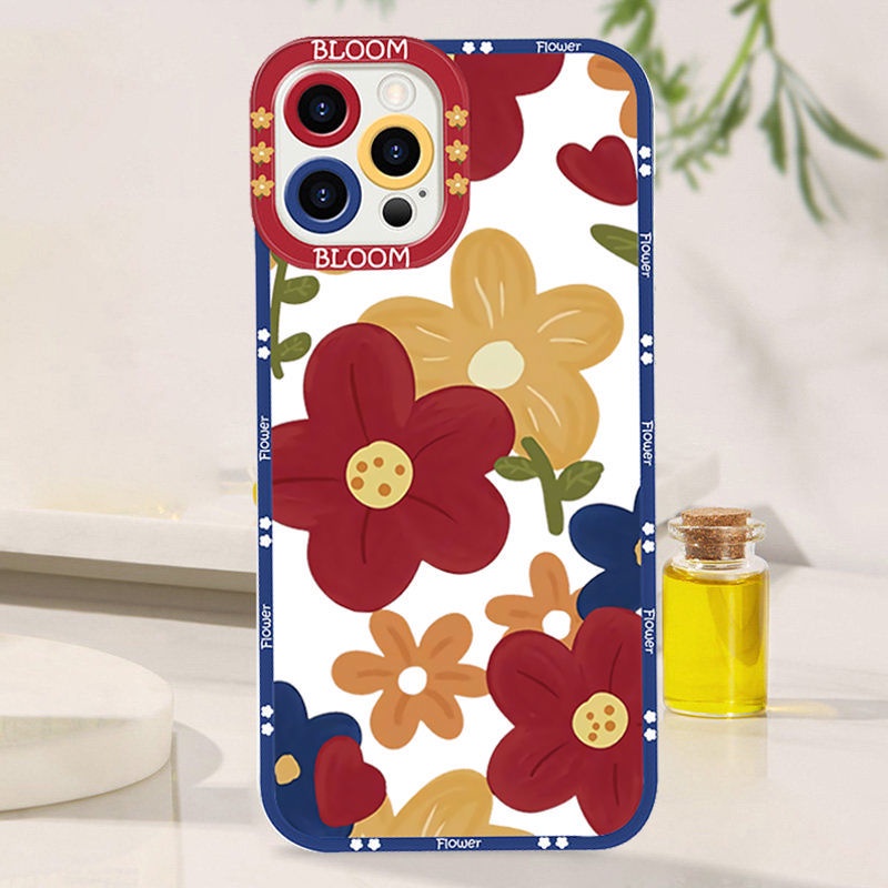 Soft Case Silikon Motif Print Bunga Merah Kuning Untuk IPhone 12 13 11 Pro Max X Xs Max Xr 7764