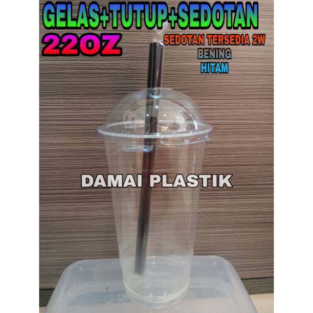 Paket Gelas 22oz + Sedotan + Tutup Cup Komplit 22 oz