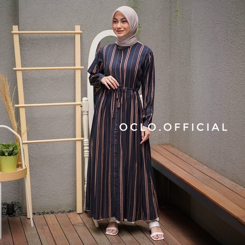 [BISA COD] Resdalie Dress by Oclo -‘ Baju Muslim Wanita Dress Motif Salur