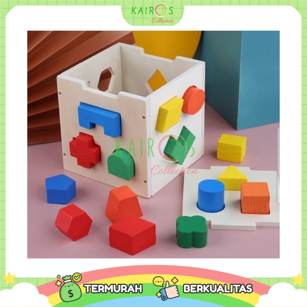 Wooden Shape Intelligence Box Mainan Puzzle Kayu Geometri Anak