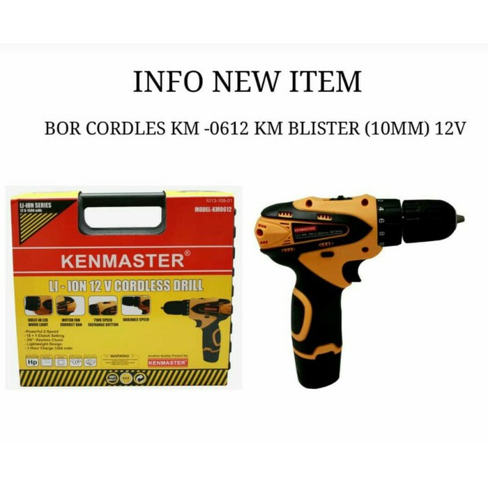 Cordless Driver Drill / Bor Charge Kenmaster 12V (Max 10mm)