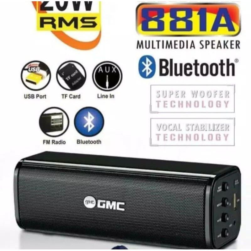 Speaker Bluetooth Portable GMC 881A 20W RMS Original FM Radio USB Super Bass /Musik Box Bluetooth