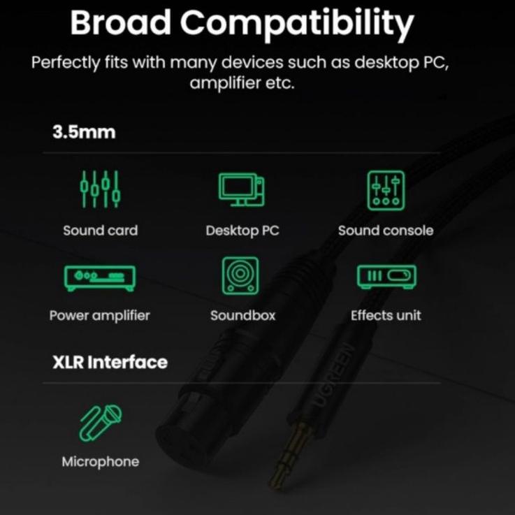 Super Premium Ugreen XLR Microphone to Aux 3.5mm - Ugreen Jack 3.5 mm Male to XLR