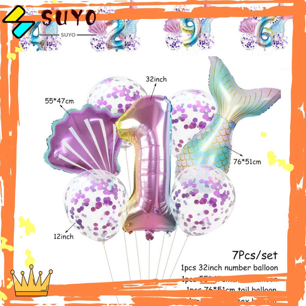 Suyo 7pcs / lot Balon Helium 32 Inci Bentuk Ekor Mermaid Untuk Pesta Ulang Tahun Anak