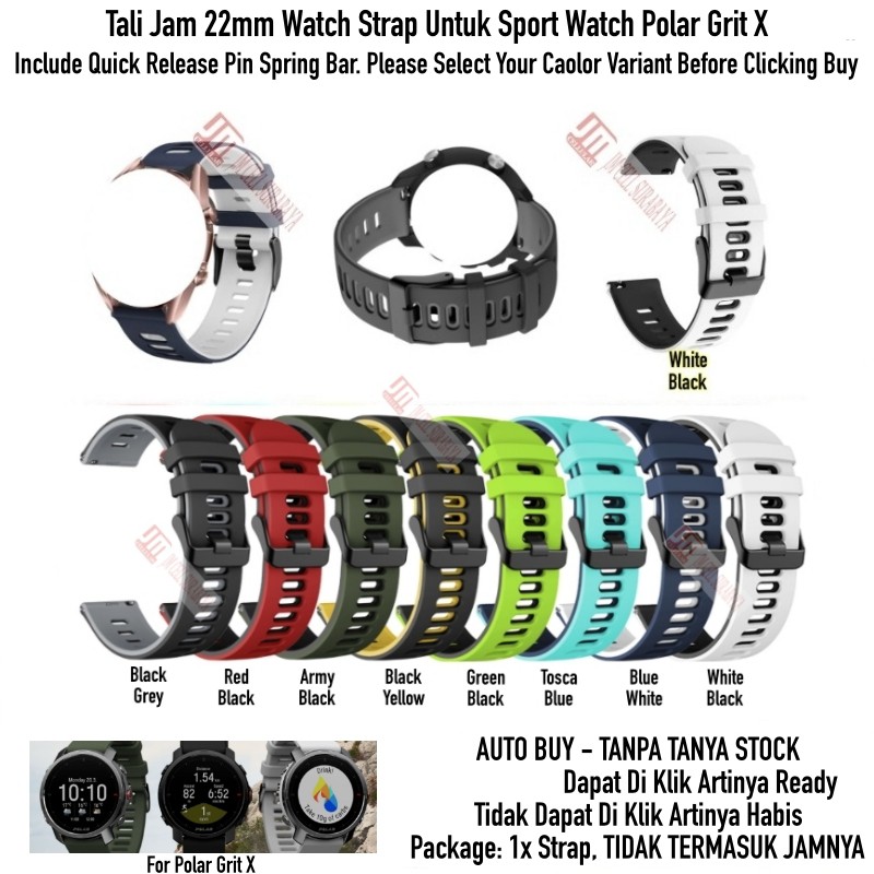 Tali Jam 22mm Watch Strap Polar Grit X / Pro / Titan - Dual Tone Rubber Silikon Sporty