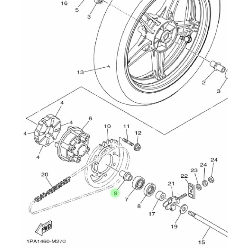 COLLAR BOSH NAP GIR GEAR RODA BELAKANG KIRI VIXION NEW LED BK8 NVL NVA MX KING ORIGINAL YGP 1PA-F5377-00