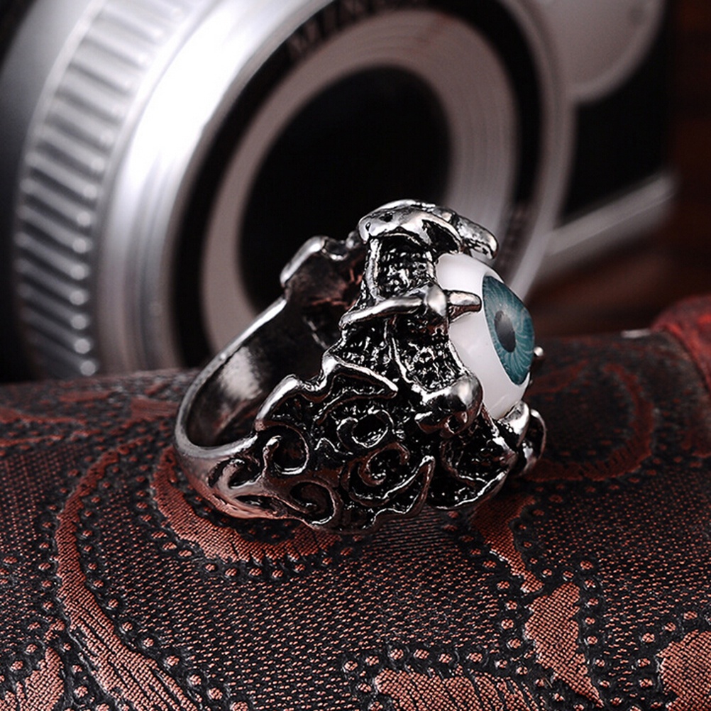 # Kaos T-Shirt Wanita Lengan Pendek Motif Print #1pc Cincin Biker Bahan Stainless Steel Desain Mata Iblis Biru Untuk Pria