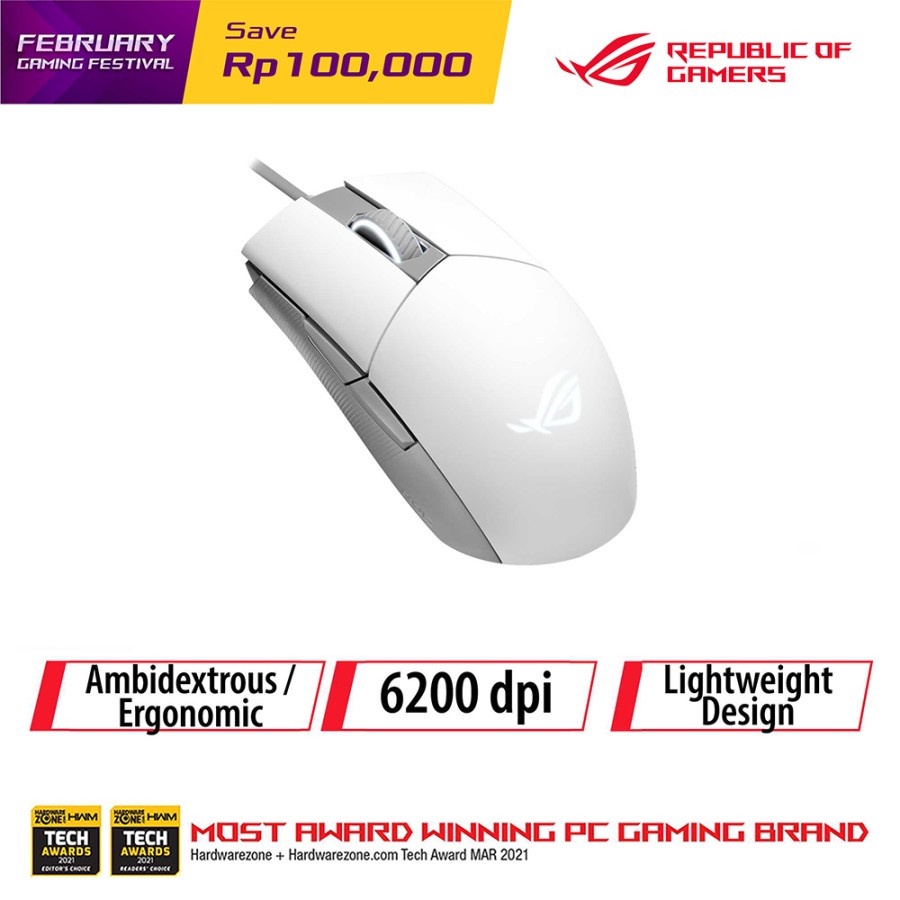 ASUS ROG STRIX IMPACT II MOONLIGHT WHITE GAMING MOUSE RGB AURA SYNC