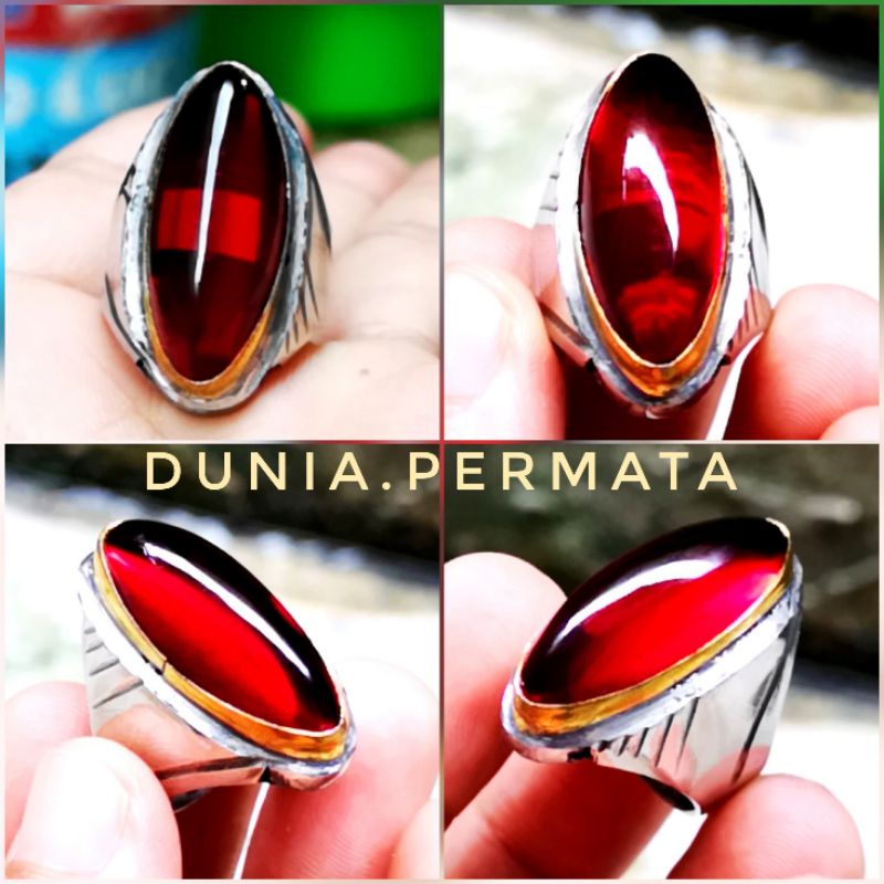 CINCIN BATU AKIK PERMATA MERAH SIAM POLES PANDAN SIAP PAKAI ASLI TERMURAH