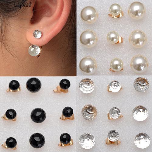 [Bayar Di Tempat]Manik-manik Dauble perempuan Crystal Rhinestone Ear Stud Earrings Charm