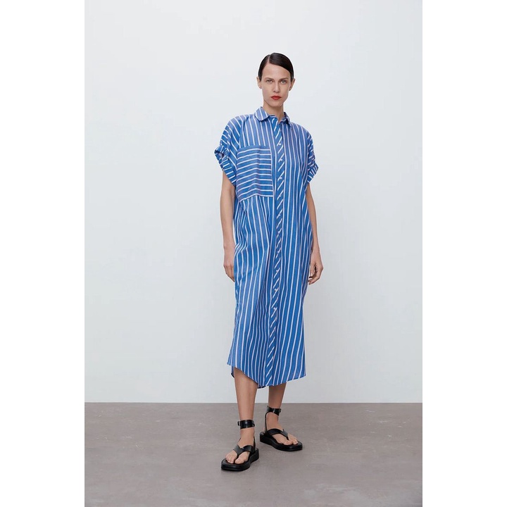 Dress casual import Blue Stripe korea style biru garis