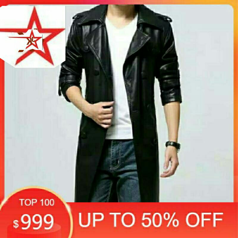 long coat pria terbaru lengan panjang semi kulit sintetis premium/jaket jubah pria best seller