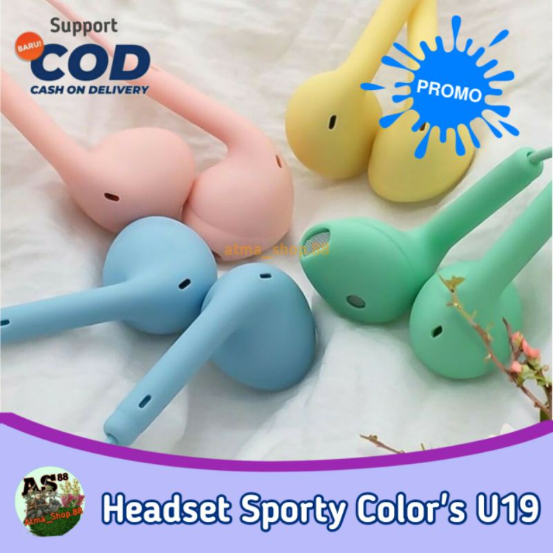 Handsfree Headset Earphone  Macaron U19 Hifi Stereo Extra Bass Jack 3.5mm untuk Hp Samsung Vivo Oppo